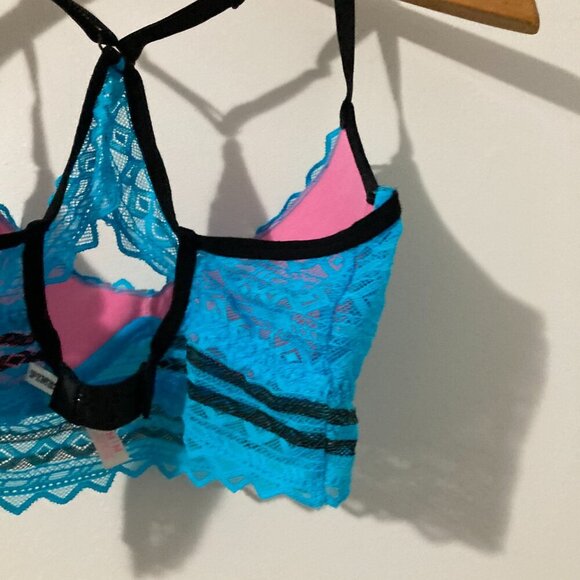 Victoria Secret Womens M PINK Underwire Bra Racerback No PushUp Blue Lace - Picture 4 of 5